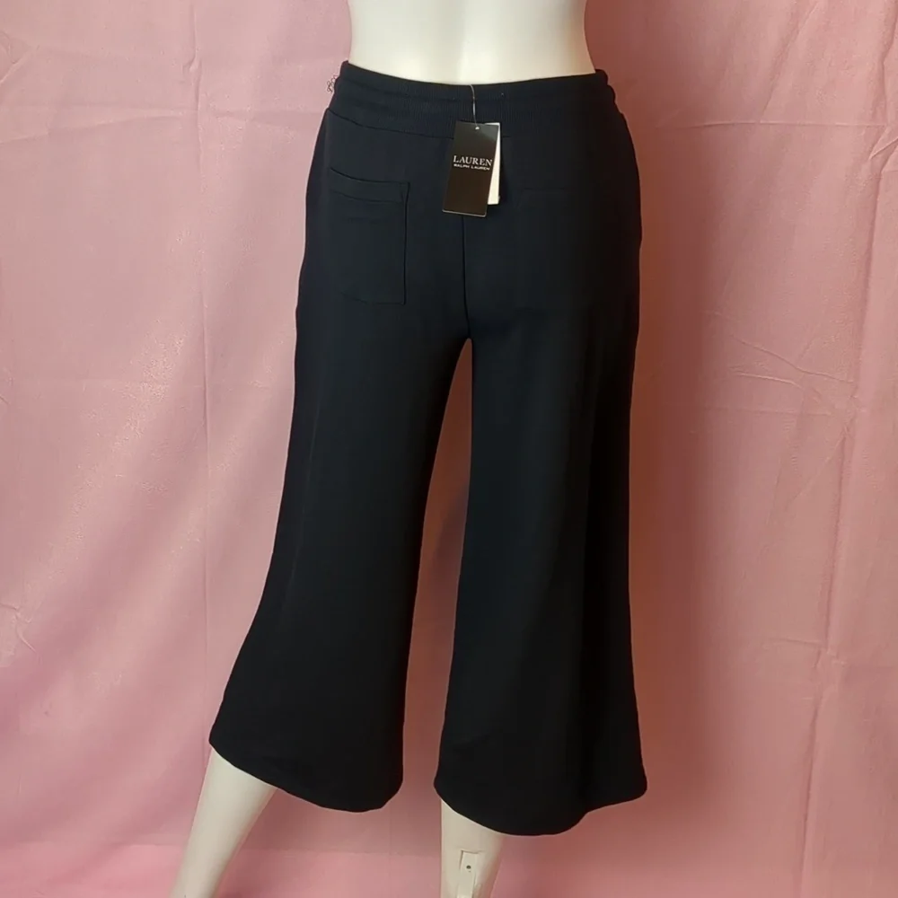 Lauren Ralph Lauren Black Label Dark Blue Wide Leg Drawstring Luxe Crop Pants XS